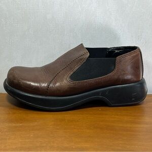 Dansko Brown Leather Mules with Cushioned Sole Nursing shoe Slip On Stretch